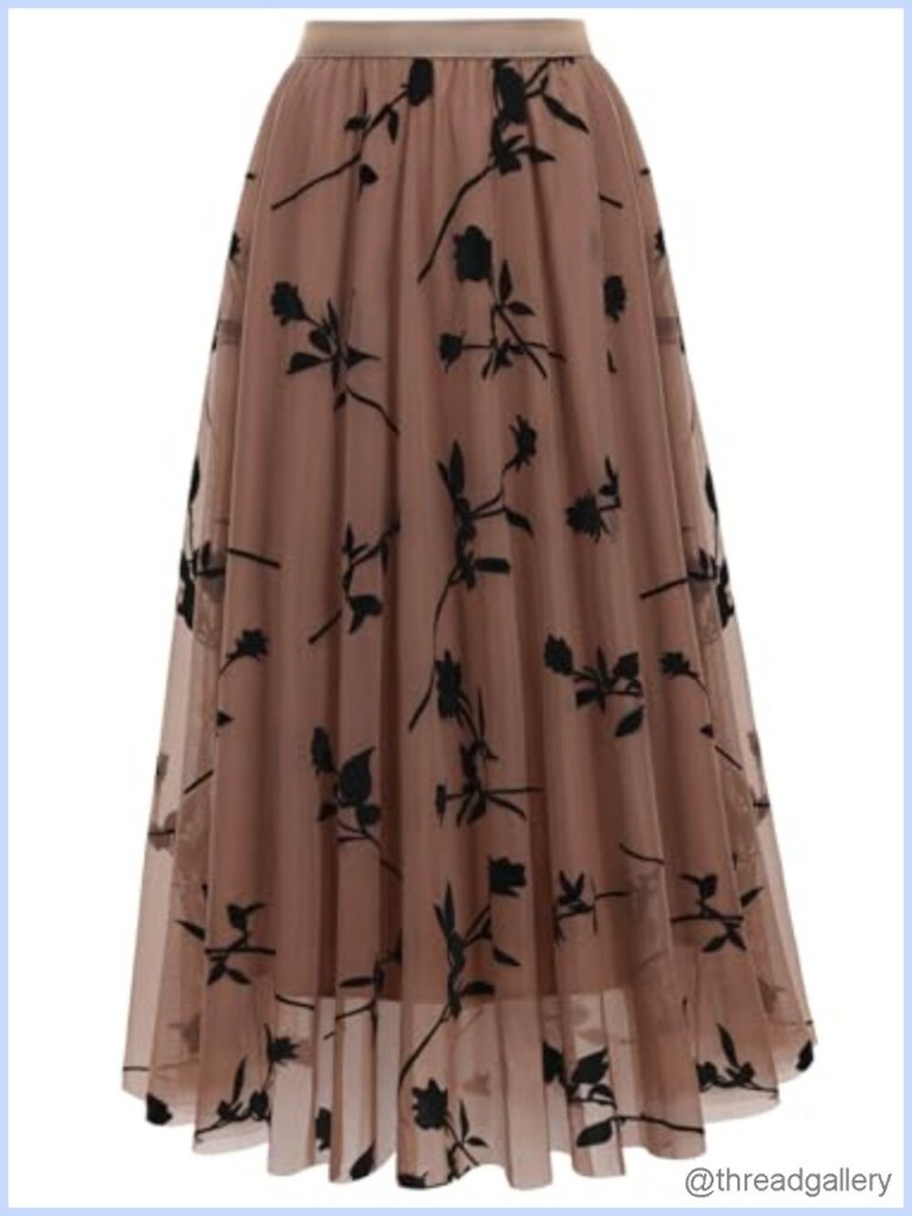 Women's Floral Tulle Midi Skirt High Waist A-Line Pleated Dressy Summer Flowly